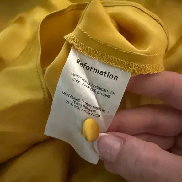 Reformation Jeany Silk Dress Turmeric - Picture 4 of 5